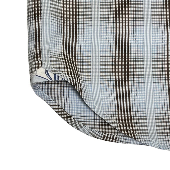 XL Tommy Bahama Flip Cuff Button Down Blue and Brown plaid shirt - Picture 4 of 13